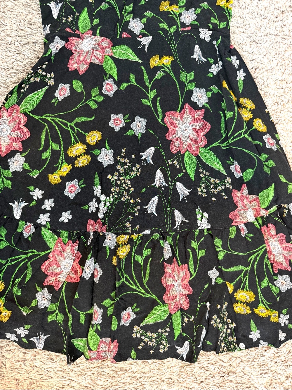 Old Navy Black Floral Sundress with Pink, Green & Yellow Embroidery - Picture 3 of 12